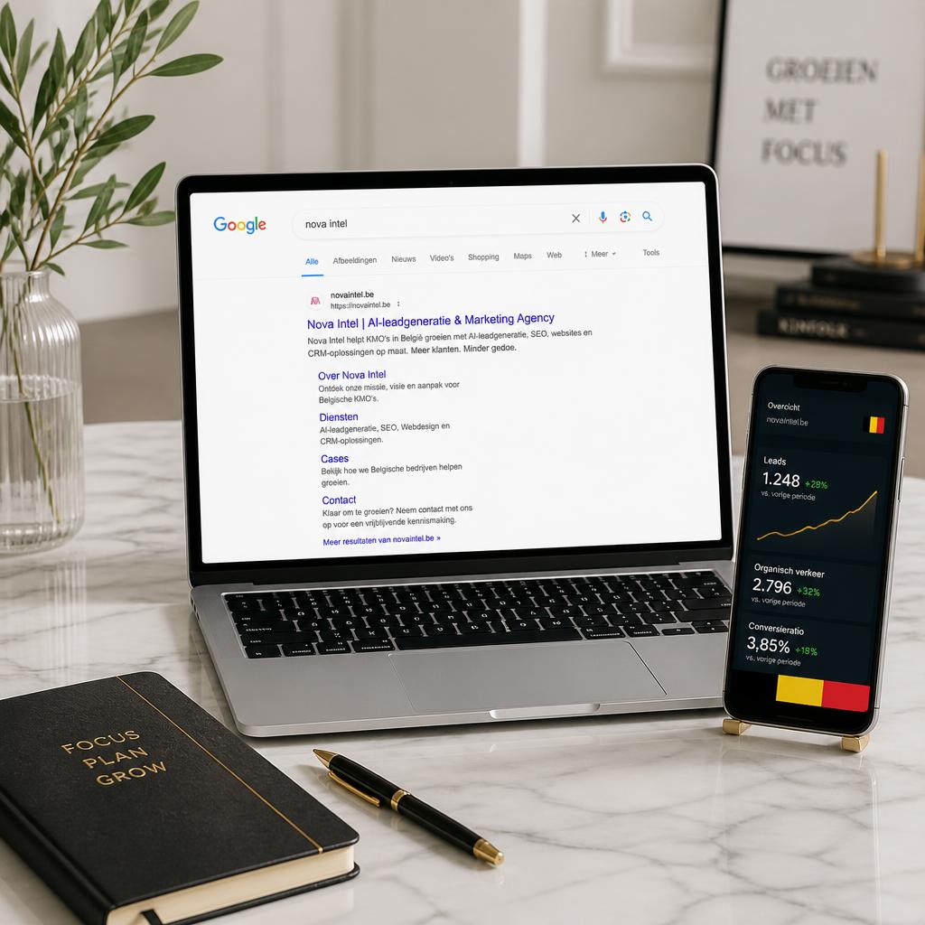 Nova Intel in Google zoekresultaten met Belgische KMO analytics — bewijs van online groei